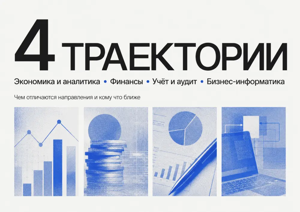 Четыре варианта экономического образования: экономическая аналитика, финансы, учЕт и аудит, бизнес-информатика
